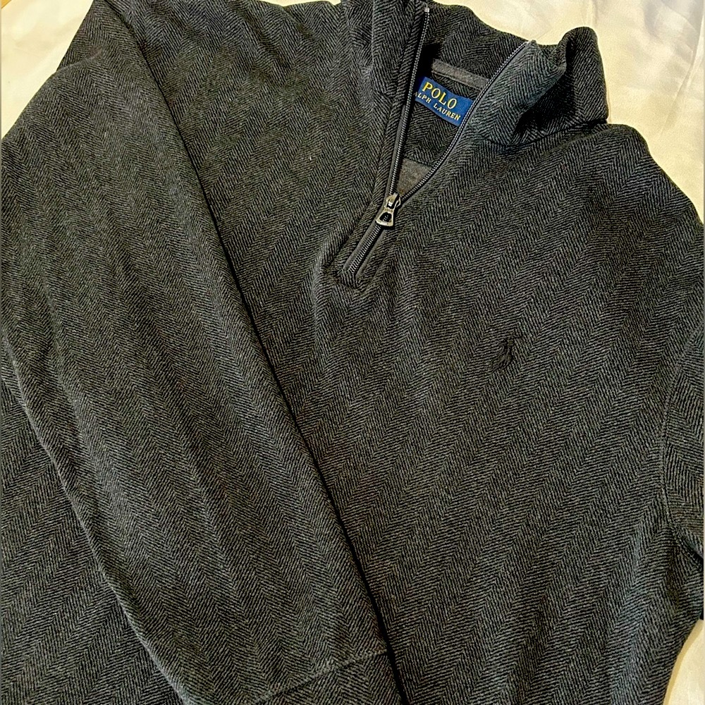 Polo Ralph Lauren Long Sleeve 1/4 Zip Herringbone Pullover Size Large Classic